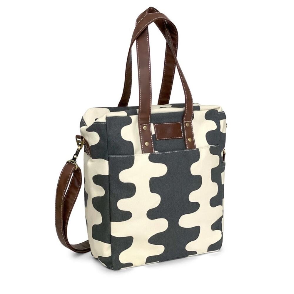 Maika Commuter Tote Echo Charcoal Pattern White Canvas Bag Crossbody Work Bag